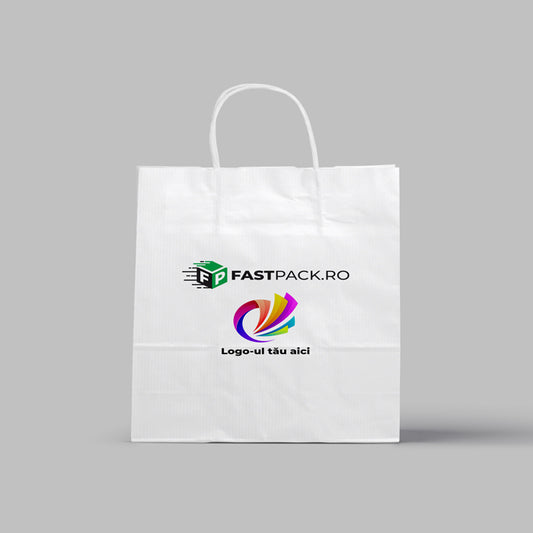 Sacoșe 45x17x48 cm din hârtie albă personalizate