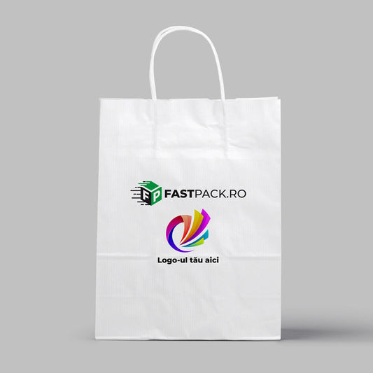 Sacoșe 18x8x22 cm din hârtie albă personalizate