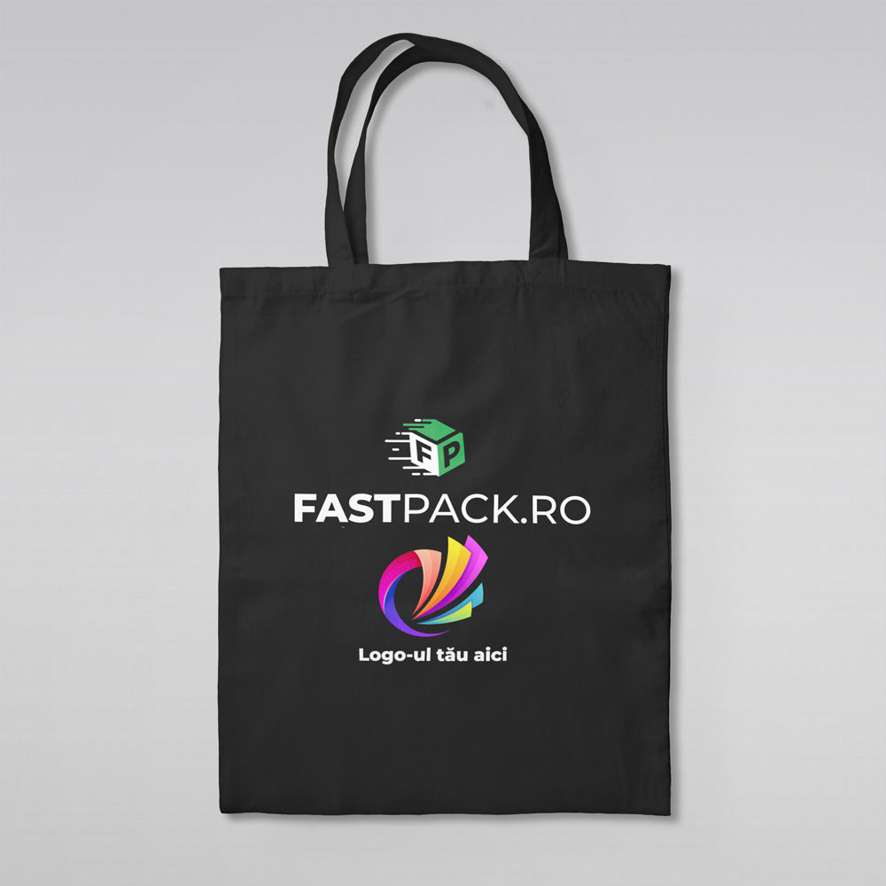Sacoșe negre din bumbac personalizate