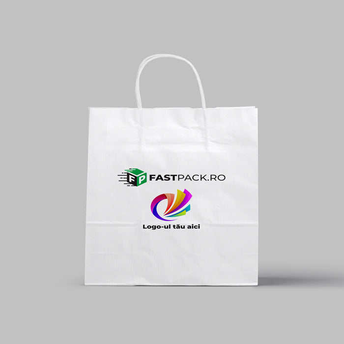 Sacoșe 45x17x48 cm din hârtie albă personalizate